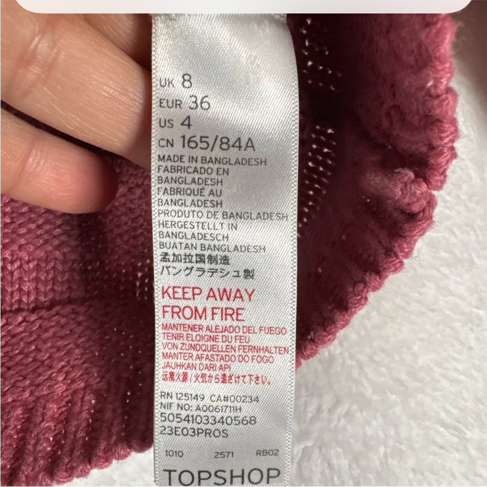 Top shop women’s crop blush pink color cable knit oversized sweater size 4 - Picture 4 of 9